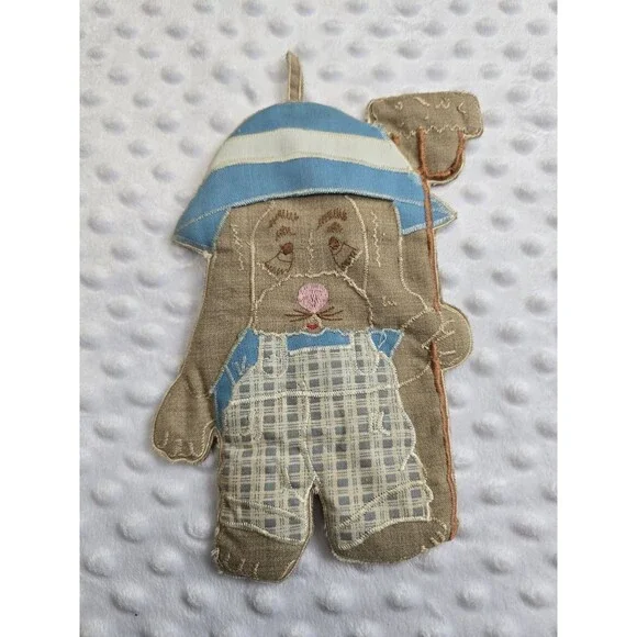 Quilted Handmade Puppy Dog Kitsch Wall Hanging Potholder Hobo Overall Sam Decor