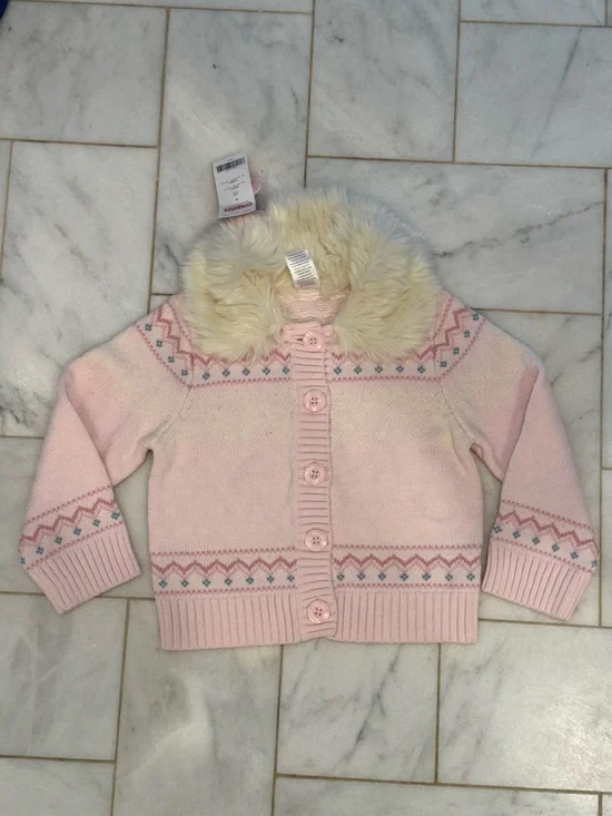 NWT Gymboree sweater, faux fur collared neckline, button up