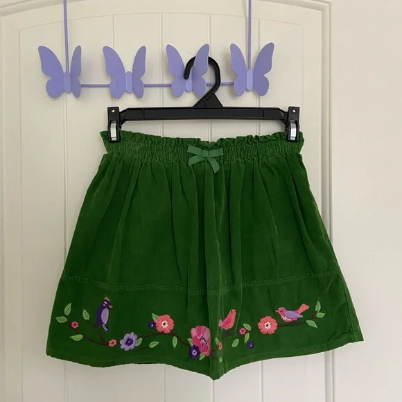 NWOT Gymboree girl’s‎ green soft corduroy elastic waist embroidered floral skirt