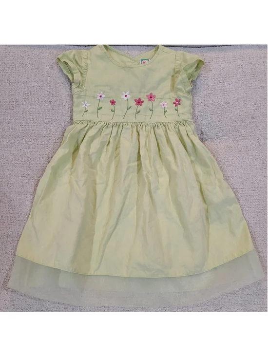 VTG Gymboree Girls Green Linen Blend Floral Embroidered Dress Size 3 Years Green