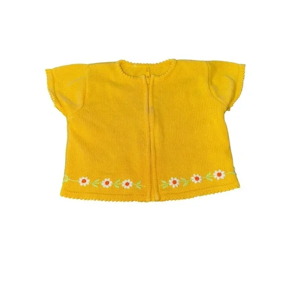 VTG Gymboree Kids Yellow Daisy Knit Zip Cardigan Sweater Embroidered READ