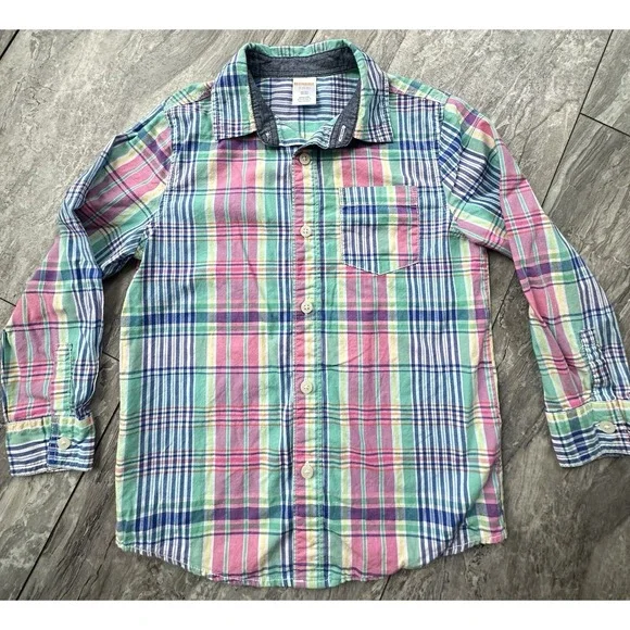 Gymboree Boys Size 5-6 Plaid Long Sleeve Button Down Shirt Multicolor Cotton