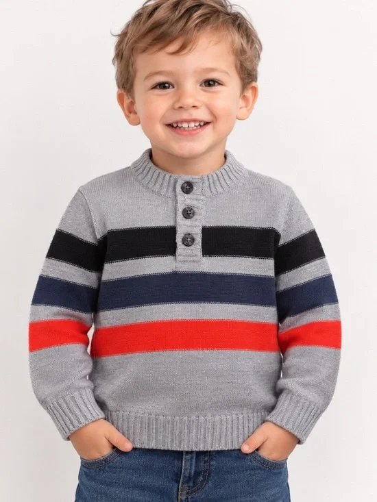 Gymboree Toddler Boys Gray Striped Knit Henley Sweater Size 2T