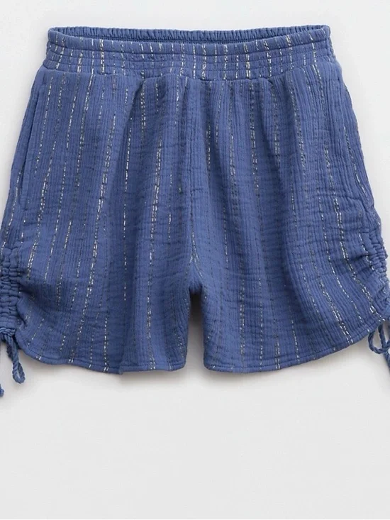 Aerie Pool-To-Party Lurex Cinched Gauze Shorts Blue NWOT Size M