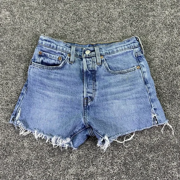 Levis Shorts Womens 27 Blue 501 High Rise Denim Cutoff Frayed Casual Summer