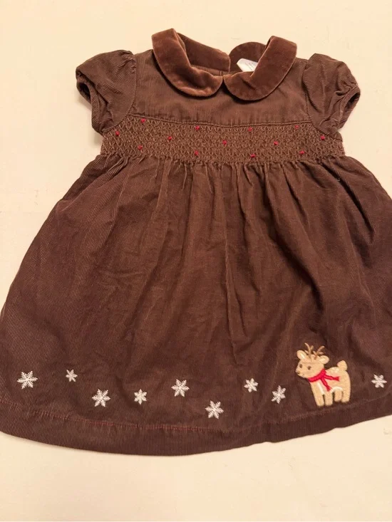 Gymboree Brown Corduroy Dress with Reindeer and Snowflake Trim