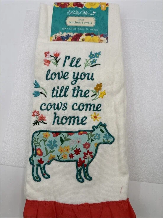 2023 Pioneer Woman Kitchen 3 Towel Set I'll Love You Till The Cows Come Home NEW