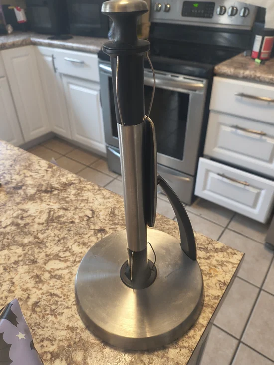 Stainless Steel Paper Towel Holder with Black Top and Handle