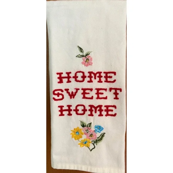 The Pioneer Woman Home Sweet Home Embroidered Kitchen Towel White Floral Cotton