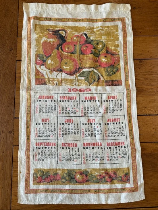 Vintage 1969 Fruit Basket Calendar Tapestry