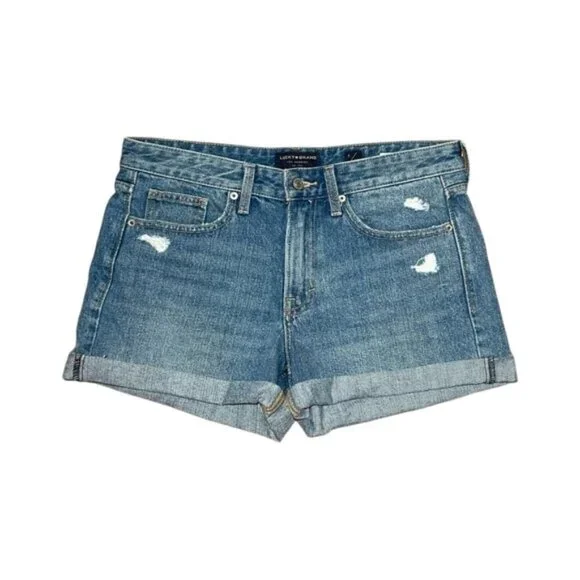 Lucky‎ Brand Jean Shorts Women's Size 28 Blue Denim Boyfriend Cuffed Cotton