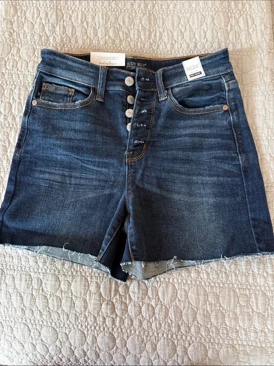 Judy Blue Dark Blue High-Rise Button Fly Denim Shorts
