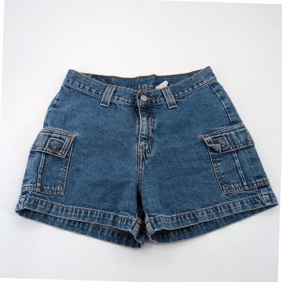 Vtg 1998 Levi's L2 Cargo Flap Pocket Denim Shorts Size 7 RARE Skater 90s Jorts