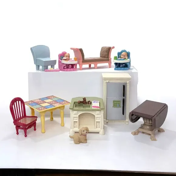 Vintage Fisher Price Loving Family Babies, Furniture And Dog