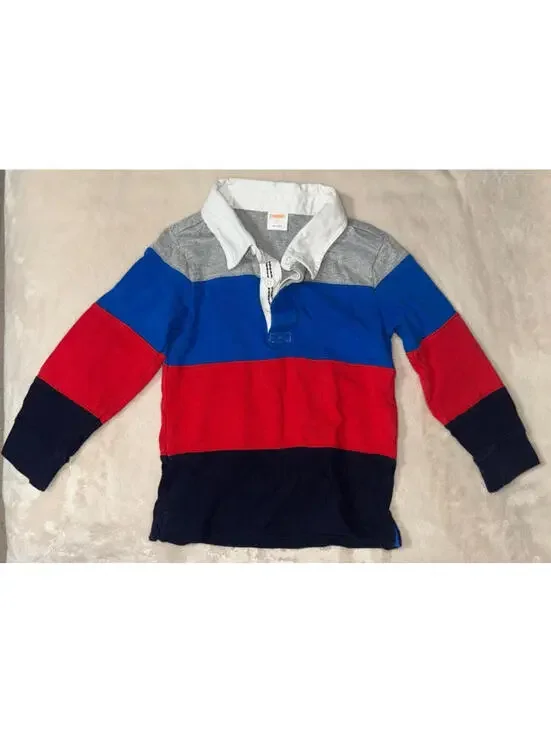 Gymboree Rugby Shirt Boys 4T Blue Red Black Grey Long Sleeve