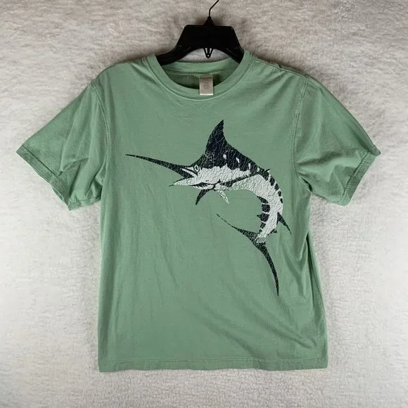 Gymboree T-Shirt‎ Boys 12 Green Atlantic Blue Marlin Fish Crew Short Sleeve 6482