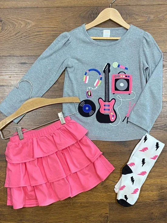 Gymboree Girls ‘Rock Academy’ Pink and Gray Set: Top, Skort, Tights Size 5T/6