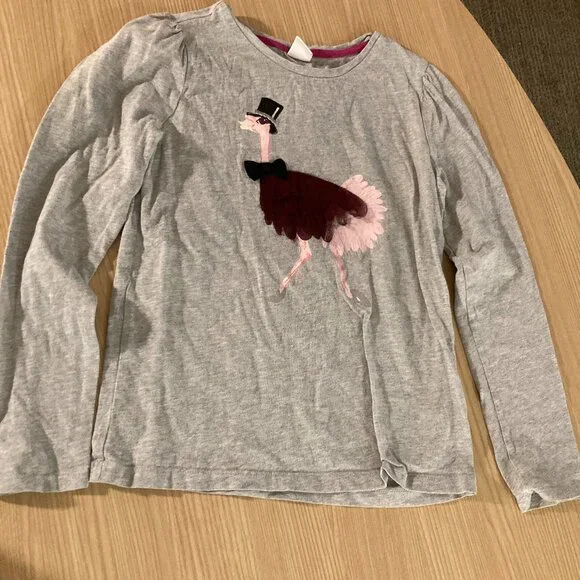 Gymboree Gray Long Sleeve T Shirt 12 Ostrich Top Hat Graphic Tulle Detail GUC