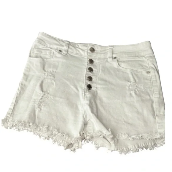 White high-waist denim shorts - Button Fly