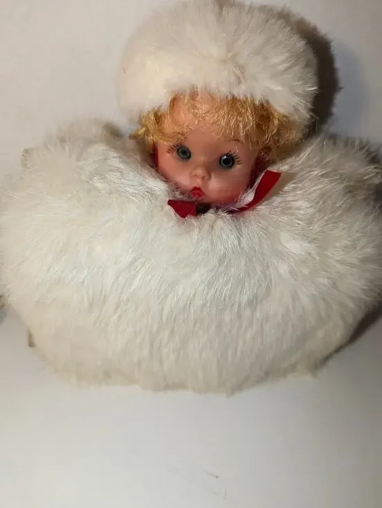 Vintage 1950's Doll Rabbit Fur Muff Hand Warmer