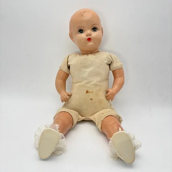 Vintage 1930s Mama Doll Composition Cloth Body Sleep Eyes Antique 20