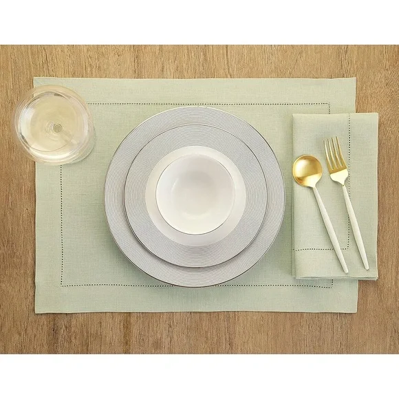 NWT Solino Home Linen Placemats Set of 4 Sage Green Hemstitch Table Mats
