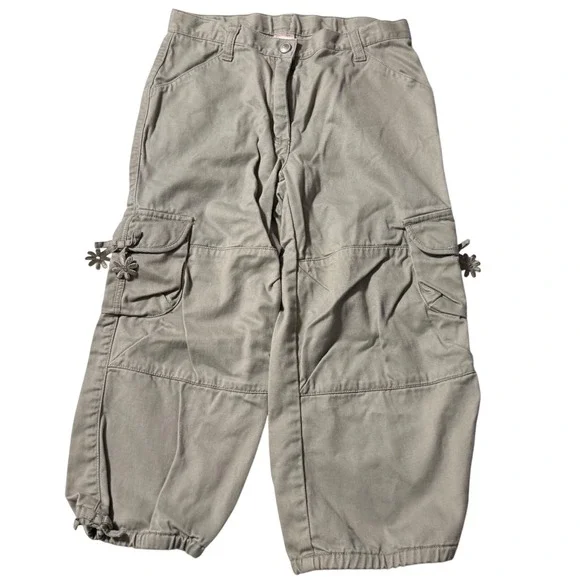 Y2K Style Gymboree Girls Adjustable Gray Joggers Cargo Pants Floral size 9