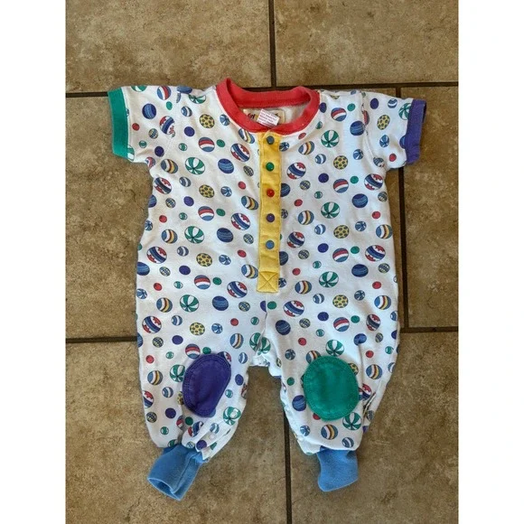 Vintage Gymboree Newborn Beach Ball Print Romper Primary Colors Cotton 90s