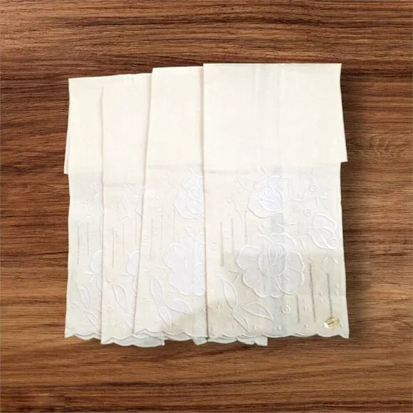 vtg Linen hand towels cream set of 4 kitchen bath‎ tea towels cottage Farmhouse