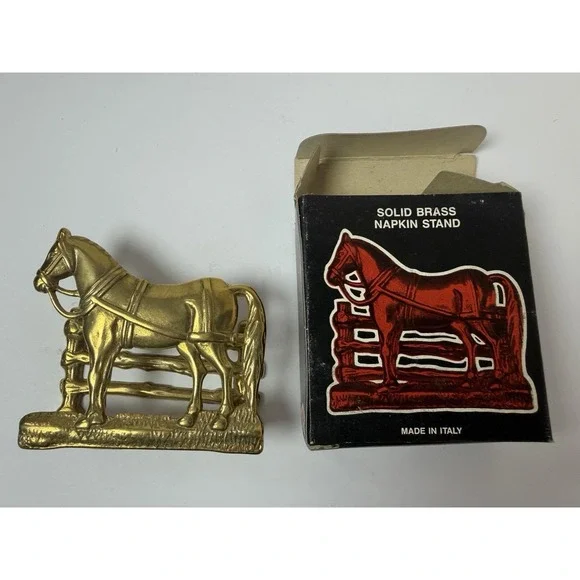 Brass Horse‎ Letter Napkin Holder Business Cards Desk Organizer Made Italy