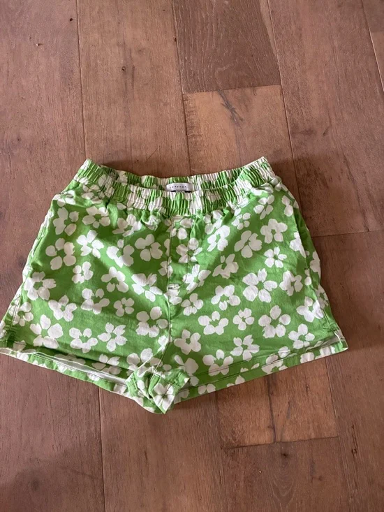 Topshop Lime Green Floral High-Waist Shorts