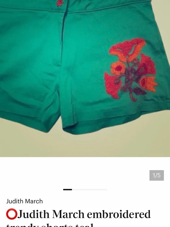 Judith March Teal Shorts with Floral Embroidery