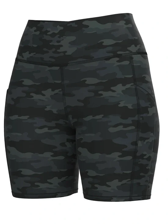 High-Rise Black Camo Women's Bike Shorts