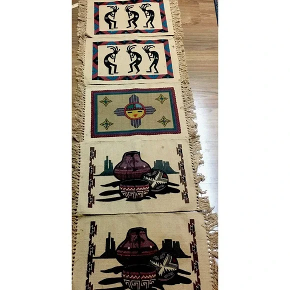 El Paso Saddle Blanket Co Fringed Placemats 100% Cotton Southwestern Kopelli