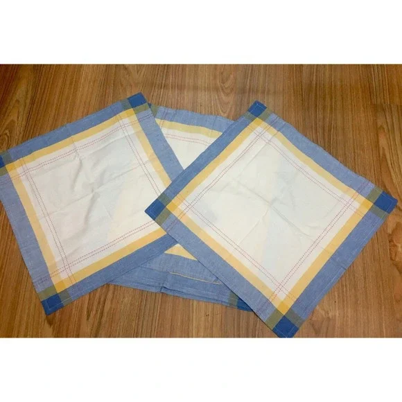 Set of 7 Plaid Cotton Napkins Yellow Blue Pink Check Farmhouse Cottage Core