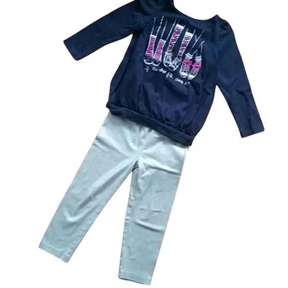 Gymboree Girls Shoe Lover Long Sleeve Navy Top with Healthtex Metallic‎ Leggings