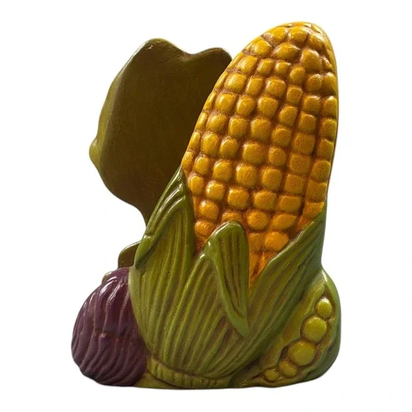 Vintage 70s‎ Retro Ceramic Corn Celery Napkin Holder Veggie Kitchen Decoration