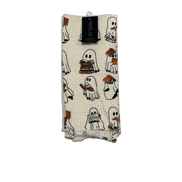 Rachel Zoe Reading Ghost Waffle Weave Kitchen Towels Set of 3 Halloween Cream