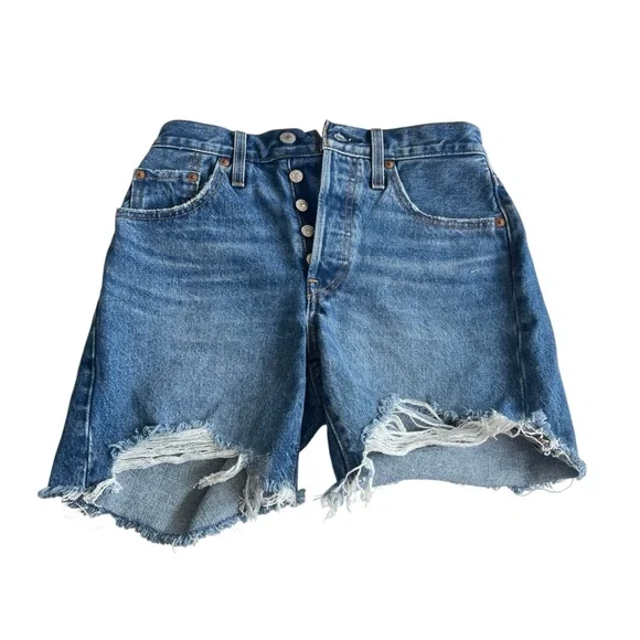Levi's 501 Jean Shorts Cutoffs Distressed Denim Button Fly Womens Size 24