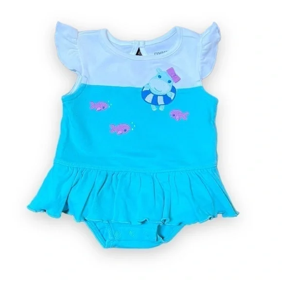 𝅺GYMBOREE‎ Hippos and Bows Ruffle Romper 0-3 mo.