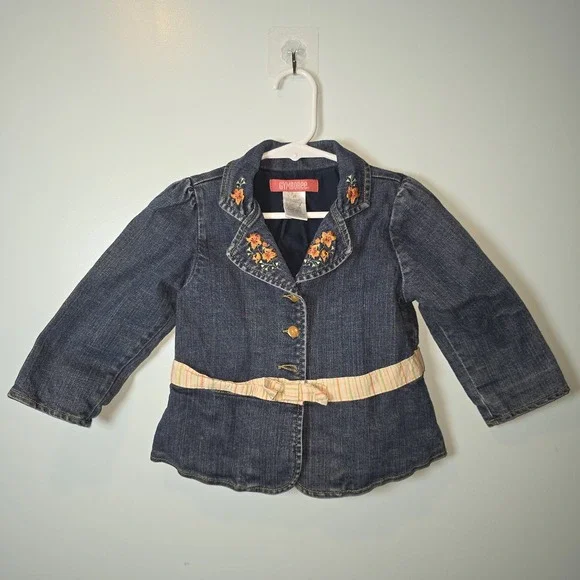 Gymboree WILDFLOWER FIELDS Orange Flower Denim Jean‎ JACKET Girls Sz 2T Y2k