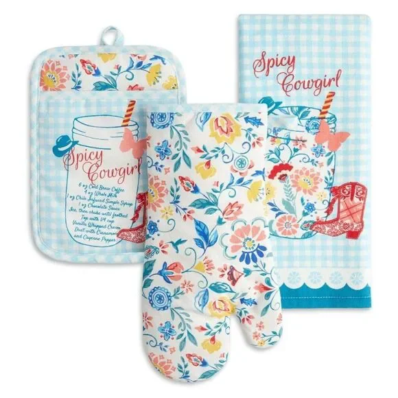 Pioneer Woman Spicy Cowgirl Country Kitchen Towel Potholder Oven Mitt Gift NEW