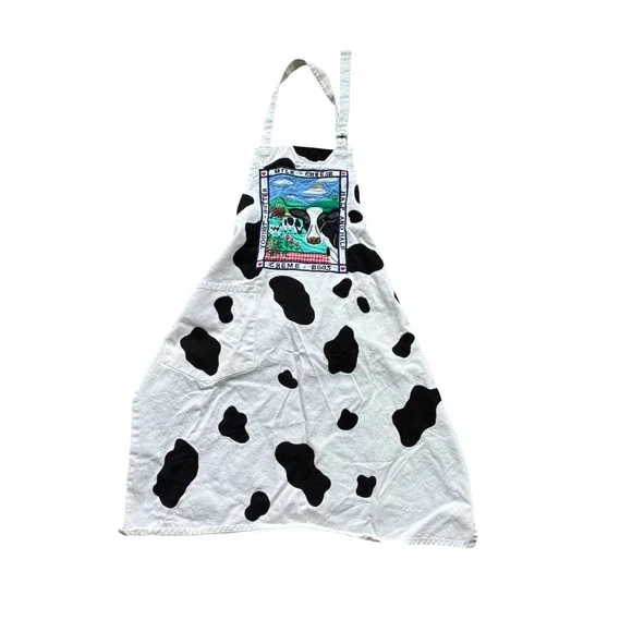 Cottagecore Cow Print Apron OS White Black Good Embroidered Dairy Farmcore
