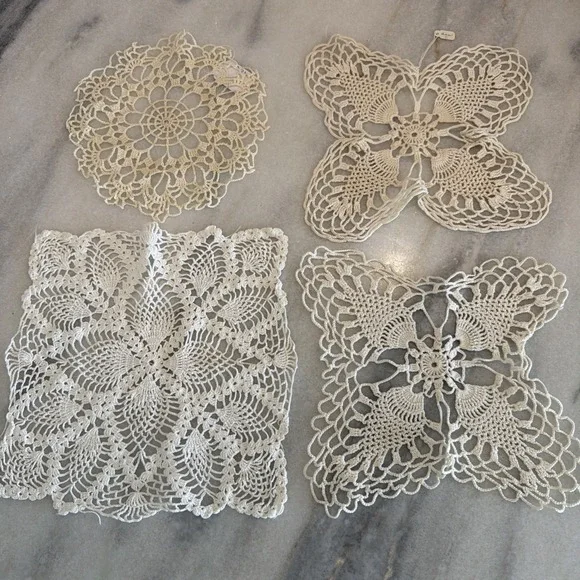 Set Of 4 vintage hand crocheted doilies