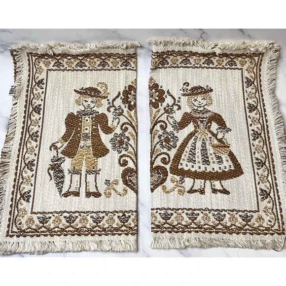 Vintage Austrian Folk Art Placemats Set Of 2  *Read: See pictures for condition