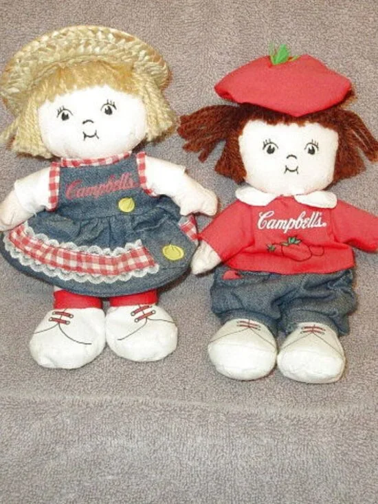 Vtg 90s Campbell's Soup Kids Dolls Set Of 2 Boy & Girl Countrycore Farm Kids 9