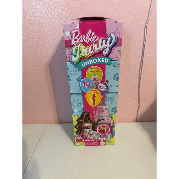 Mattel Barbie Party Unboxed Doll Playset 10 Surprises Color Change Dough
