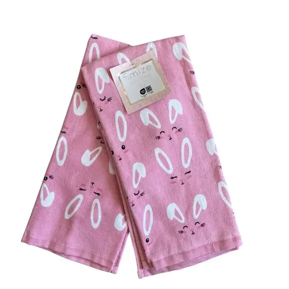 SMIZE Pink Easter Bunny Rabbit Kitchen Towels 18x28 Set of 2 NEW