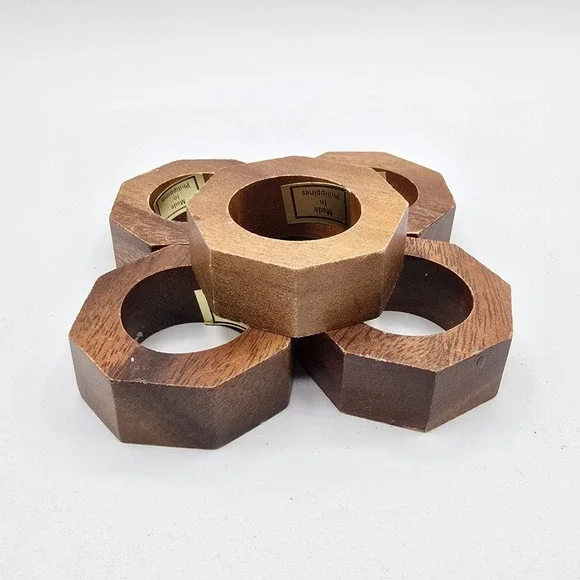 Set of 6 Vtg Wood‎ Napkin Rings Made In The Philippines