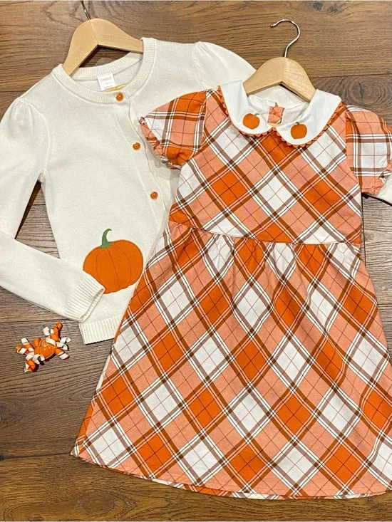 Gymboree Girls ‘Lil’ Pumpkin’ Plaid Dress with Matching Cardigan Size 6
